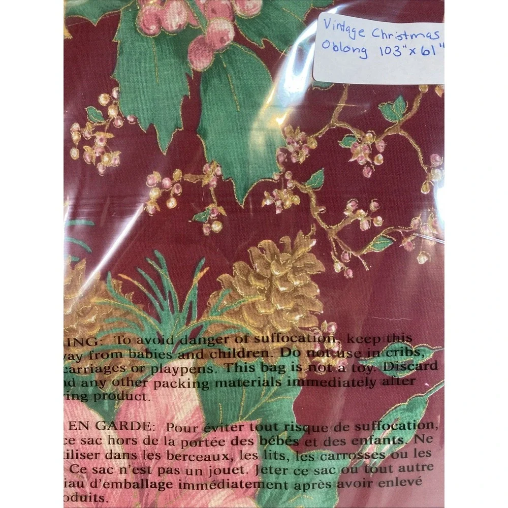 Vintage Christmas Tablecloth Poinsettias Pinecones Holly Holiday‎ 103x61 Oblong